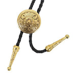Western-Style Bolo Tie with Leather Cords and Floral Silver-Tone Slide, view 8
