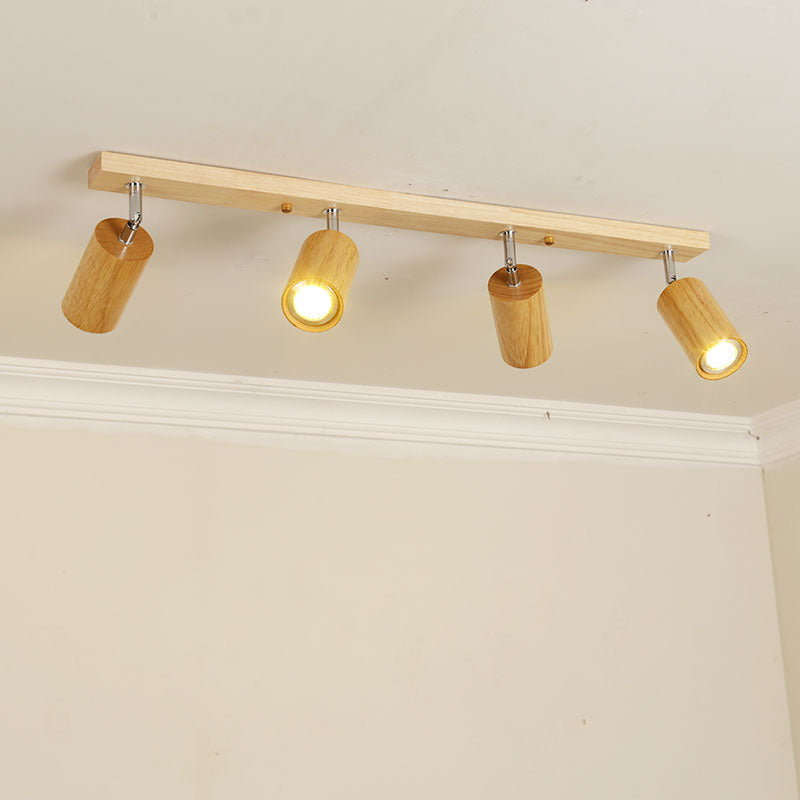 Wood Beam Ceiling Rail with Adjustable Cylinder Spotlights | High & Bury