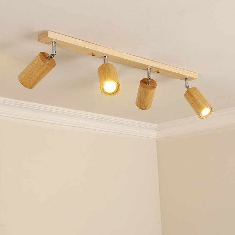 Wood Beam Ceiling Rail with Adjustable Cylinder Spotlights | High & Bury