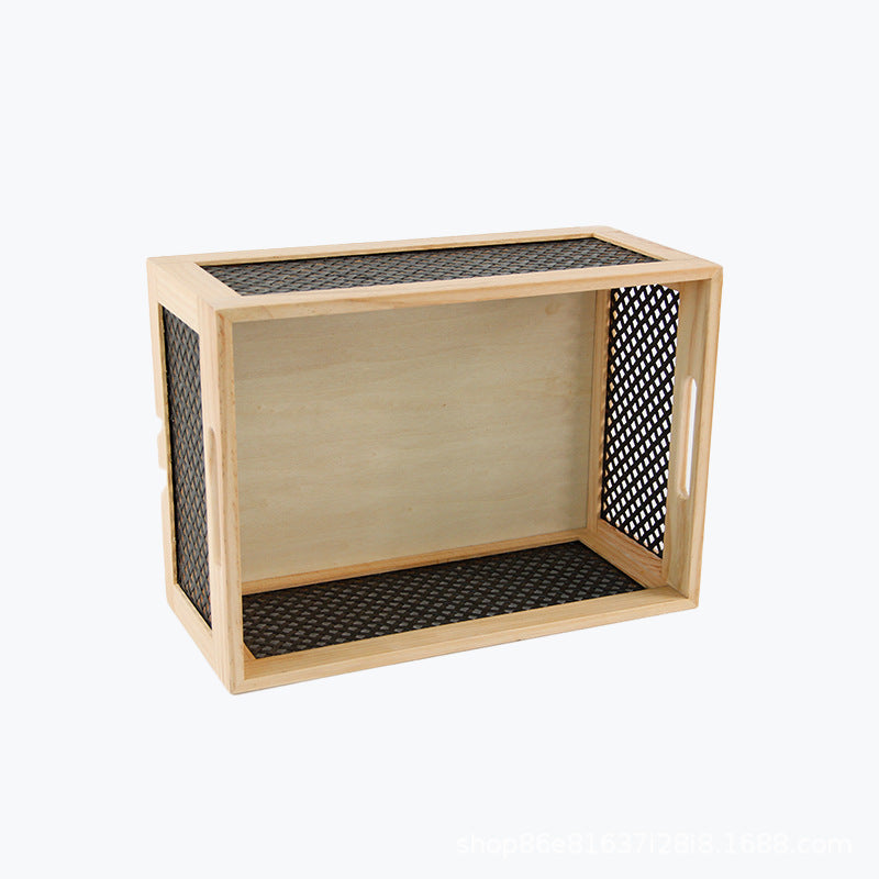 Wood Storage Box with Decorative Mesh Elements | High & Bury