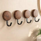 Wooden Coat Rack with Adhesive Surface, Walnut-Look Finish, view 3