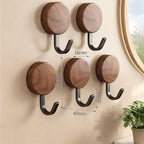Wooden Coat Rack with Adhesive Surface, Walnut-Look Finish, view 5