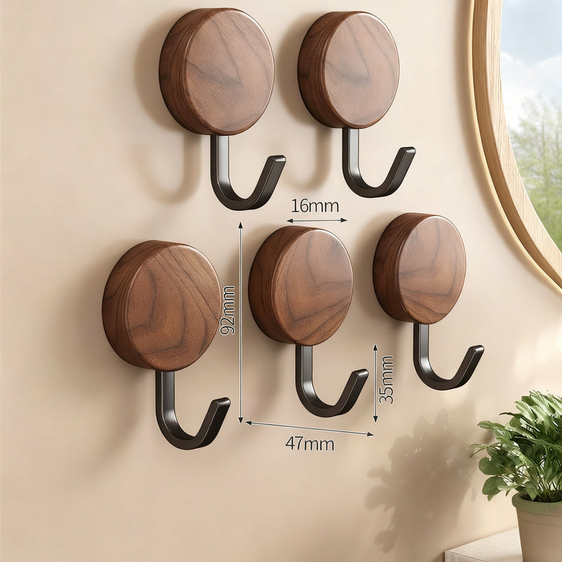 Wooden Coat Rack with Adhesive Surface, Walnut-Look Finish, view 5
