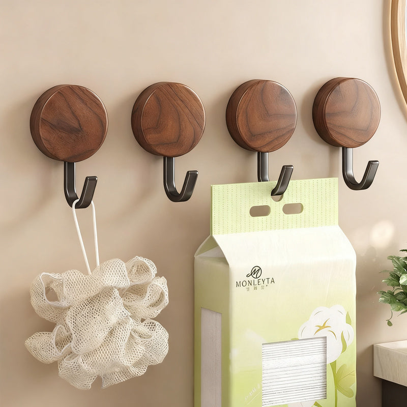 Wooden Coat Rack with Adhesive Surface, Walnut-Look Finish