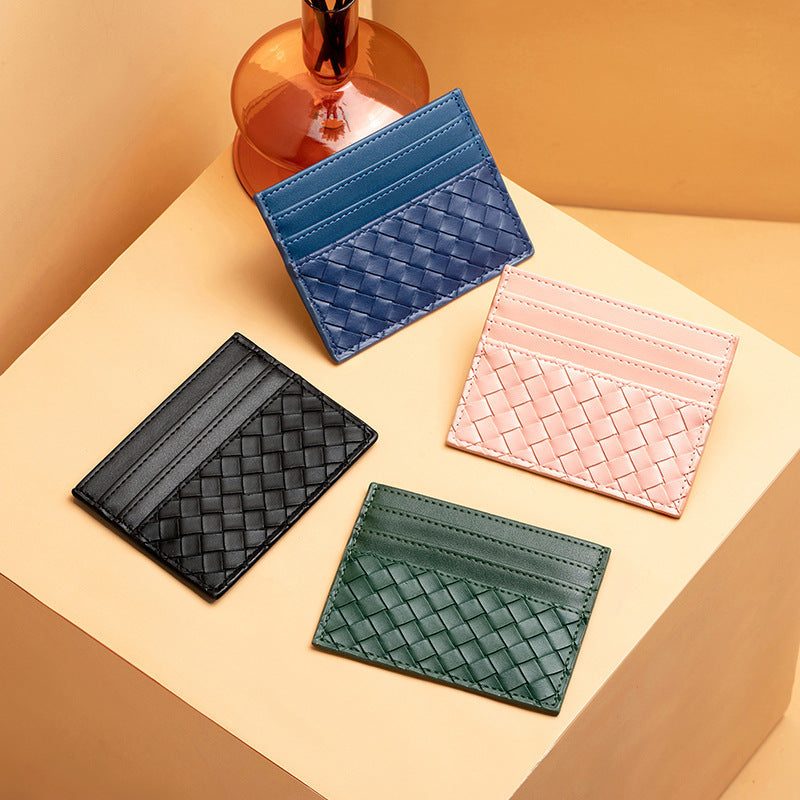 Woven Leather Card Holder with Multiple Card Slots and Slim Pocket Design, view 2