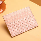 Woven Leather Card Holder with Multiple Card Slots and Slim Pocket Design, view 4