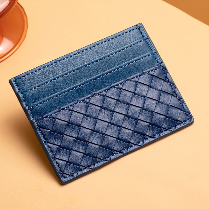Woven Leather Card Holder with Multiple Card Slots and Slim Pocket Design, view 5