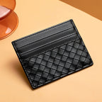 Woven Leather Card Holder with Multiple Card Slots and Slim Pocket Design, view 6