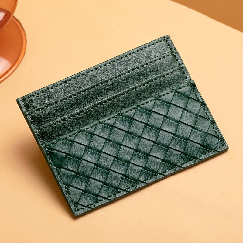 Woven Leather Card Holder with Multiple Card Slots and Slim Pocket Design, view 7