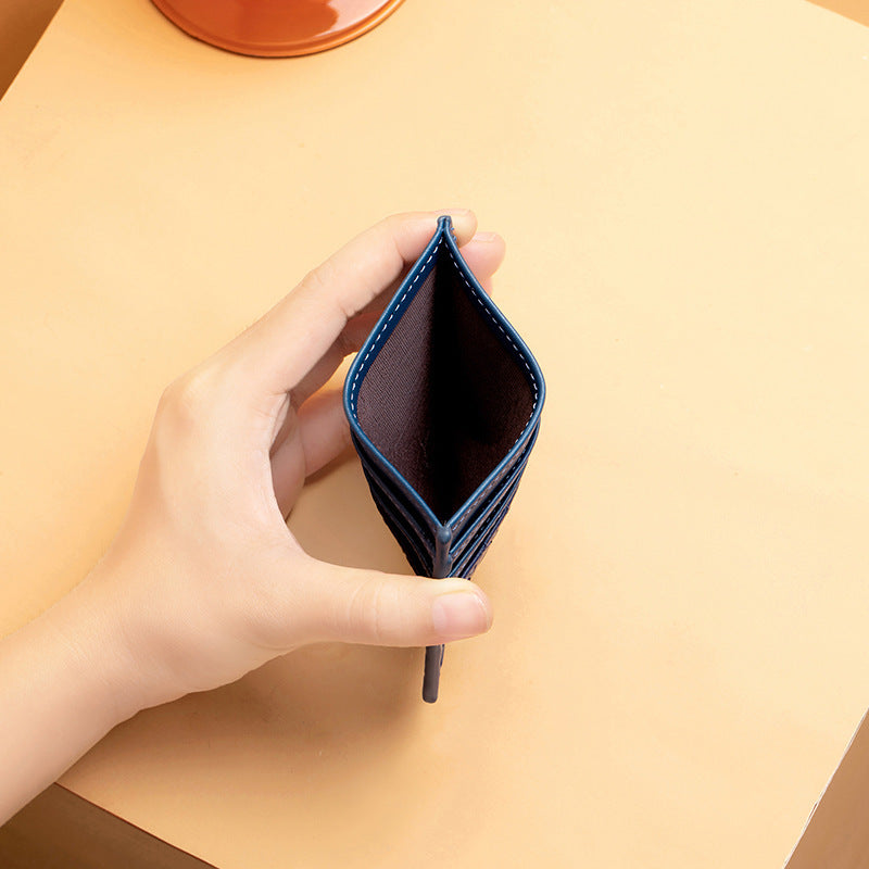 Woven Leather Card Holder with Multiple Card Slots and Slim Pocket Design