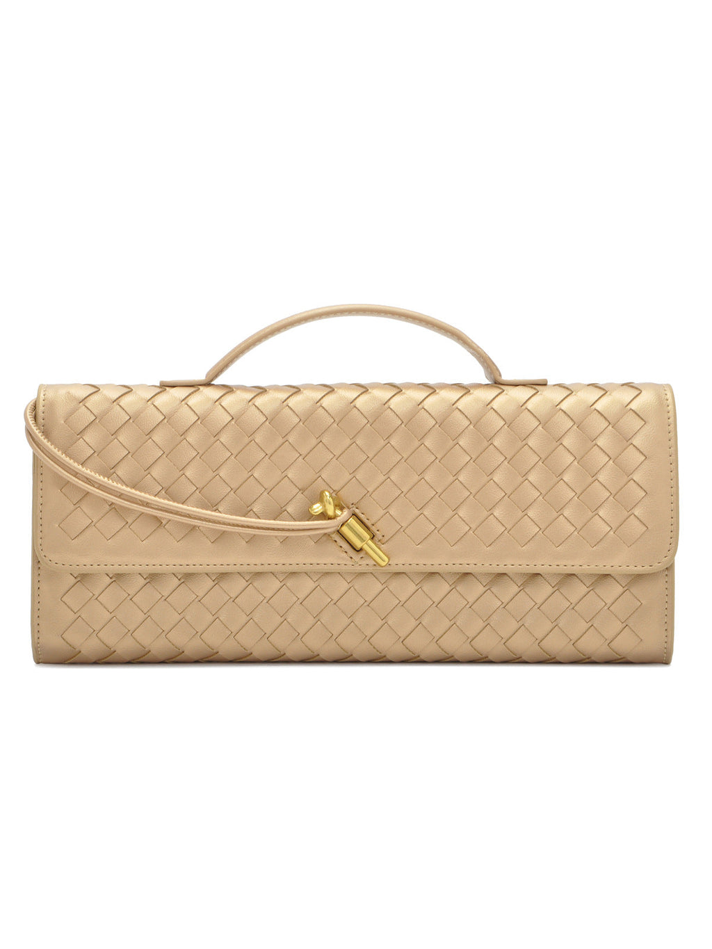 Woven Leather Clutch with Classic Pattern and Clasp Closure, view 10