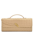 Woven Leather Clutch with Classic Pattern and Clasp Closure, view 10