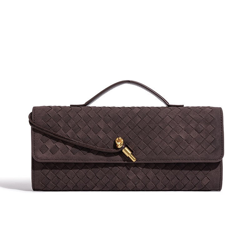 Woven Leather Clutch with Classic Pattern and Clasp Closure, view 12