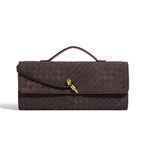 Woven Leather Clutch with Classic Pattern and Clasp Closure, view 12