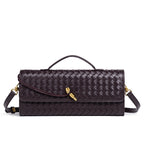 Woven Leather Clutch with Classic Pattern and Clasp Closure, view 13