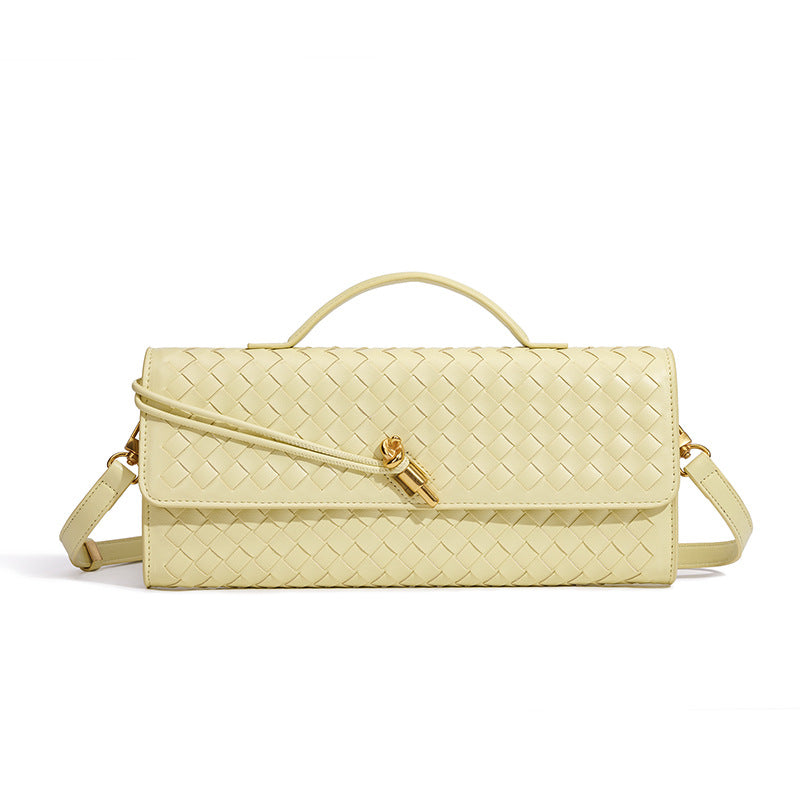 Woven Leather Clutch with Classic Pattern and Clasp Closure, view 14