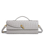 Woven Leather Clutch with Classic Pattern and Clasp Closure, view 15