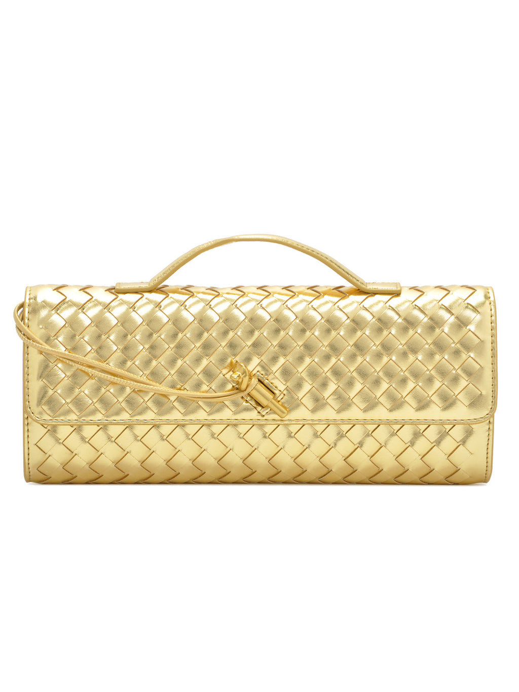Woven Leather Clutch with Classic Pattern and Clasp Closure, view 16