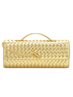 Woven Leather Clutch with Classic Pattern and Clasp Closure, view 16