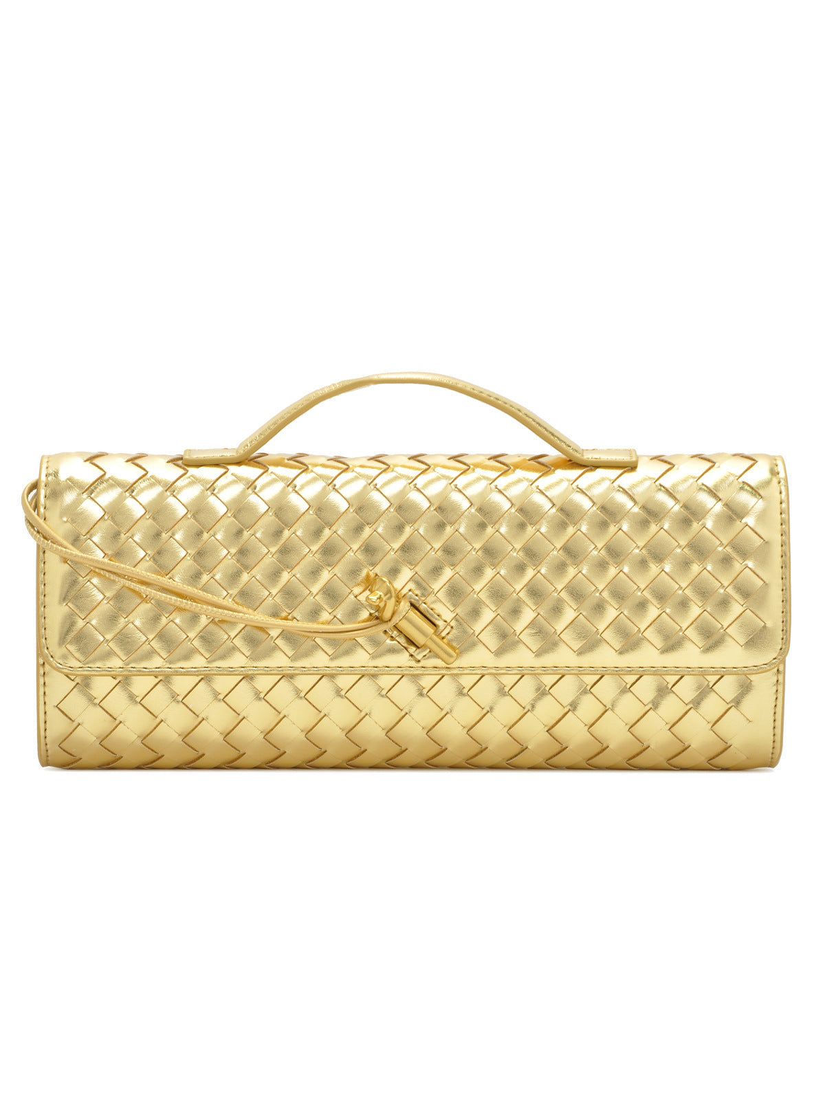 Woven Leather Clutch with Classic Pattern and Clasp Closure, view 16