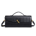 Woven Leather Clutch with Classic Pattern and Clasp Closure, view 17