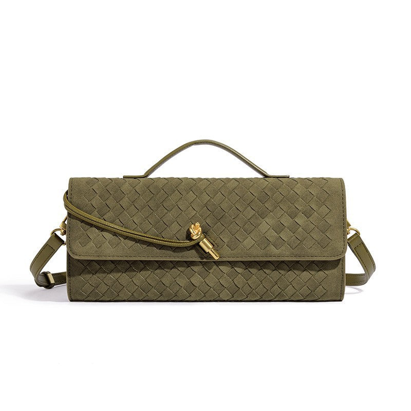 Woven Leather Clutch with Classic Pattern and Clasp Closure, view 18