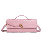 Woven Leather Clutch with Classic Pattern and Clasp Closure, view 19