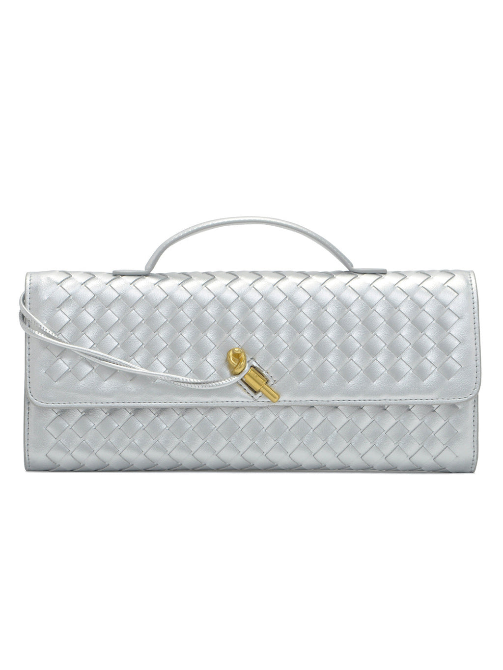 Woven Leather Clutch with Classic Pattern and Clasp Closure, view 20