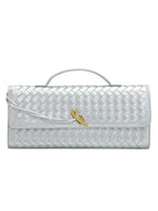 Woven Leather Clutch with Classic Pattern and Clasp Closure, view 20