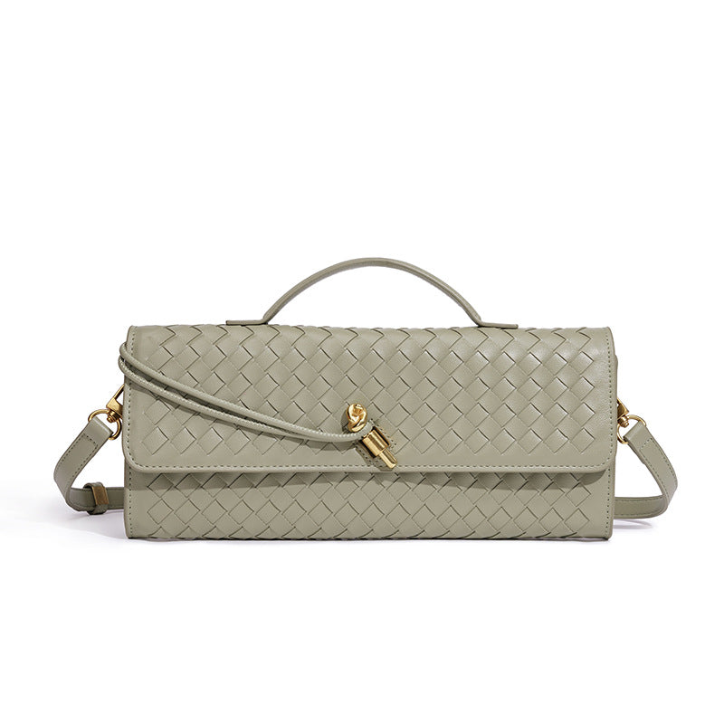 Woven Leather Clutch with Classic Pattern and Clasp Closure, view 21