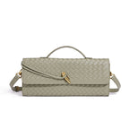 Woven Leather Clutch with Classic Pattern and Clasp Closure, view 21
