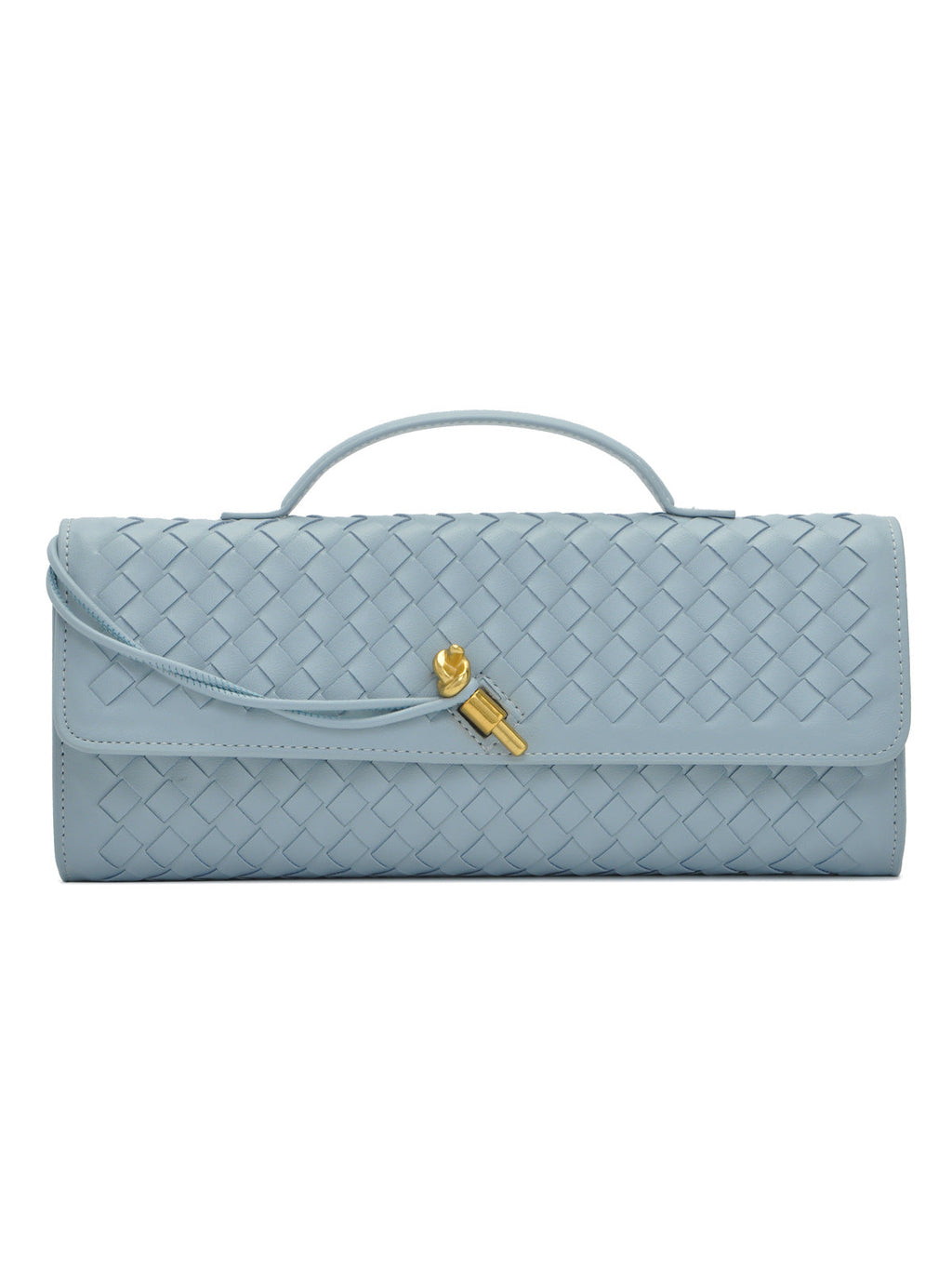 Woven Leather Clutch with Classic Pattern and Clasp Closure, view 22