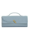 Woven Leather Clutch with Classic Pattern and Clasp Closure, view 22