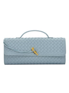 Woven Leather Clutch with Classic Pattern and Clasp Closure, view 22