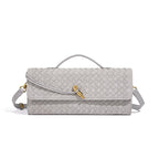 Woven Leather Clutch with Classic Pattern and Clasp Closure, view 23