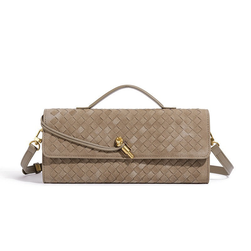 Woven Leather Clutch with Classic Pattern and Clasp Closure, view 24