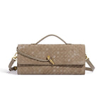 Woven Leather Clutch with Classic Pattern and Clasp Closure, view 24