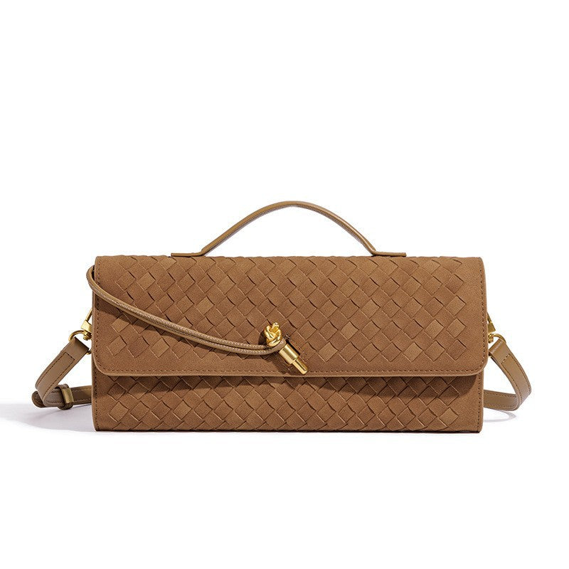 Woven Leather Clutch with Classic Pattern and Clasp Closure, view 25