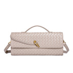 Woven Leather Clutch with Classic Pattern and Clasp Closure, view 3