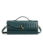 Woven Leather Clutch with Classic Pattern and Clasp Closure, view 6