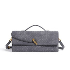 Woven Leather Clutch with Classic Pattern and Clasp Closure, view 9