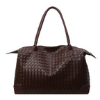 Woven Leather Travel Duffle Bag with Padded Handles in Black, view 6