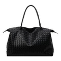 Woven Leather Travel Duffle Bag with Padded Handles in Black, view 7