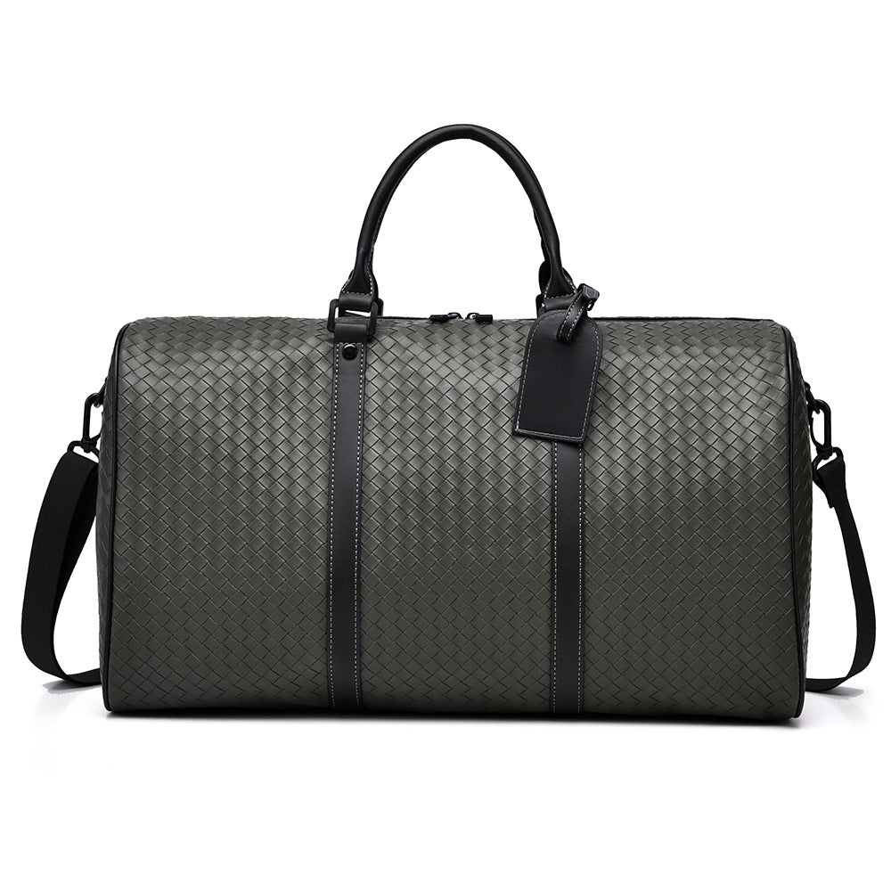 Woven Leather Weekend Travel Duffle Bag with Adjustable Shoulder Strap, view 6