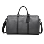 Woven Leather Weekend Travel Duffle Bag with Adjustable Shoulder Strap, view 7