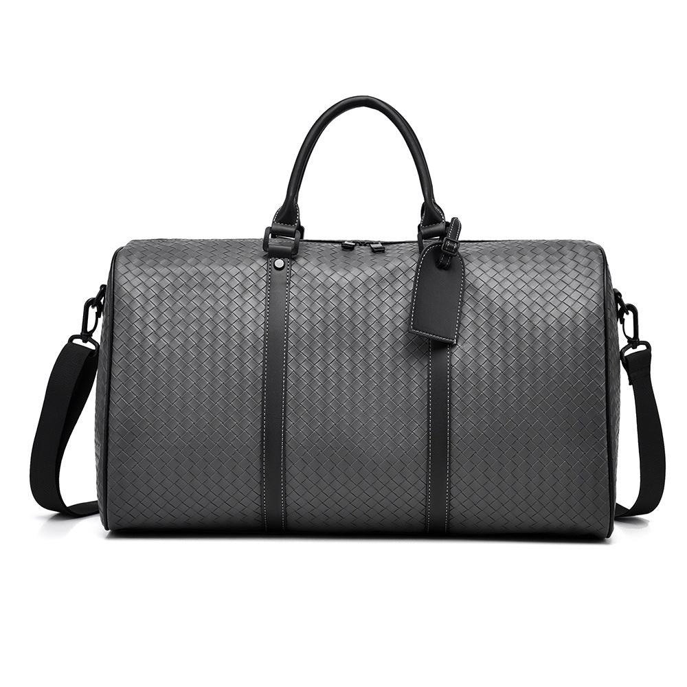 Woven Leather Weekend Travel Duffle Bag with Adjustable Shoulder Strap, view 7