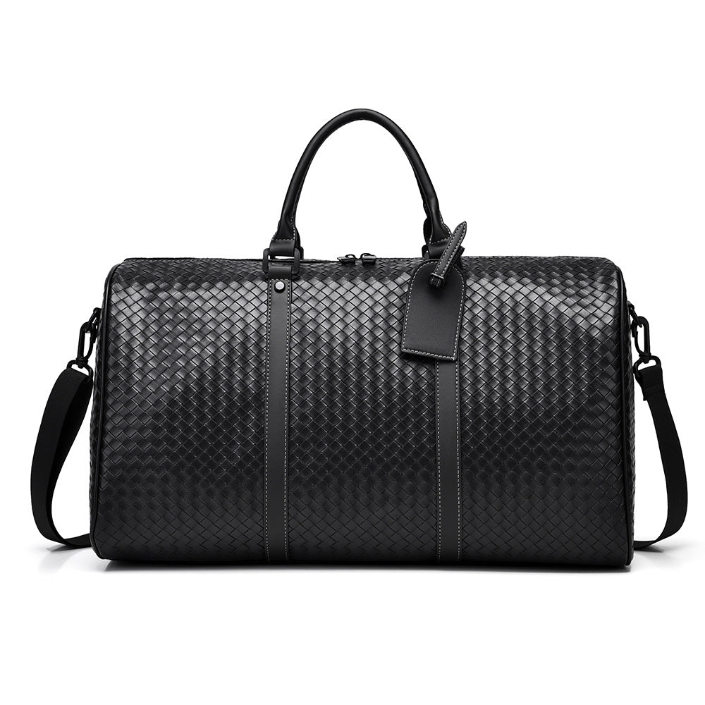 Woven Leather Weekend Travel Duffle Bag with Adjustable Shoulder Strap, view 8