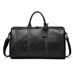 Woven Leather Weekend Travel Duffle Bag with Adjustable Shoulder Strap