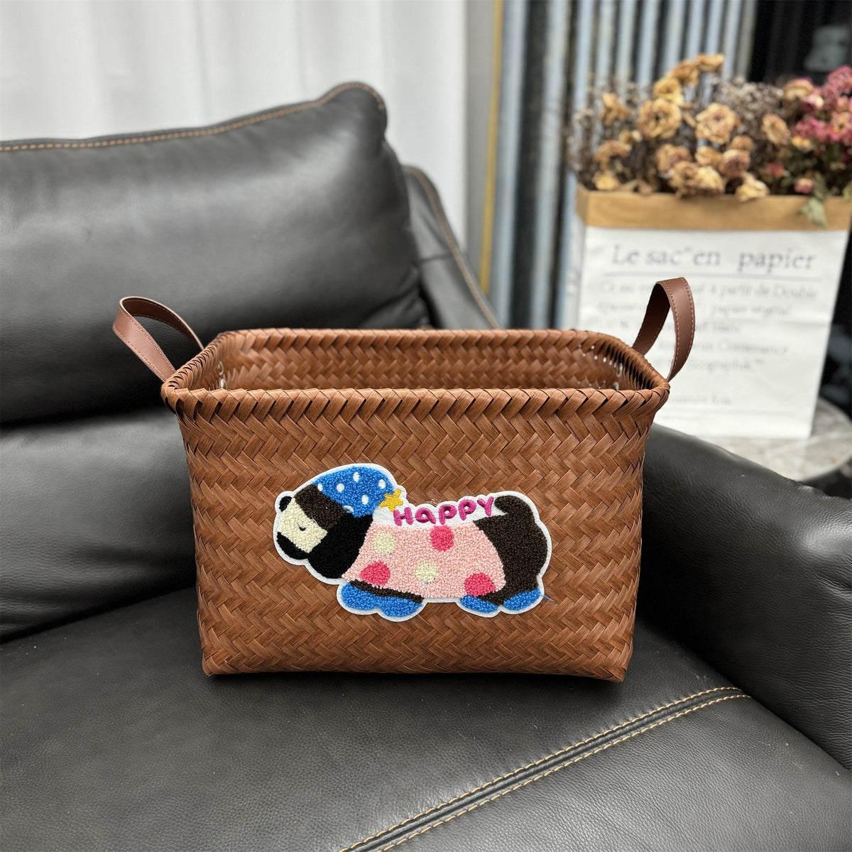 Woven Storage Basket Gray Red | High & Bury