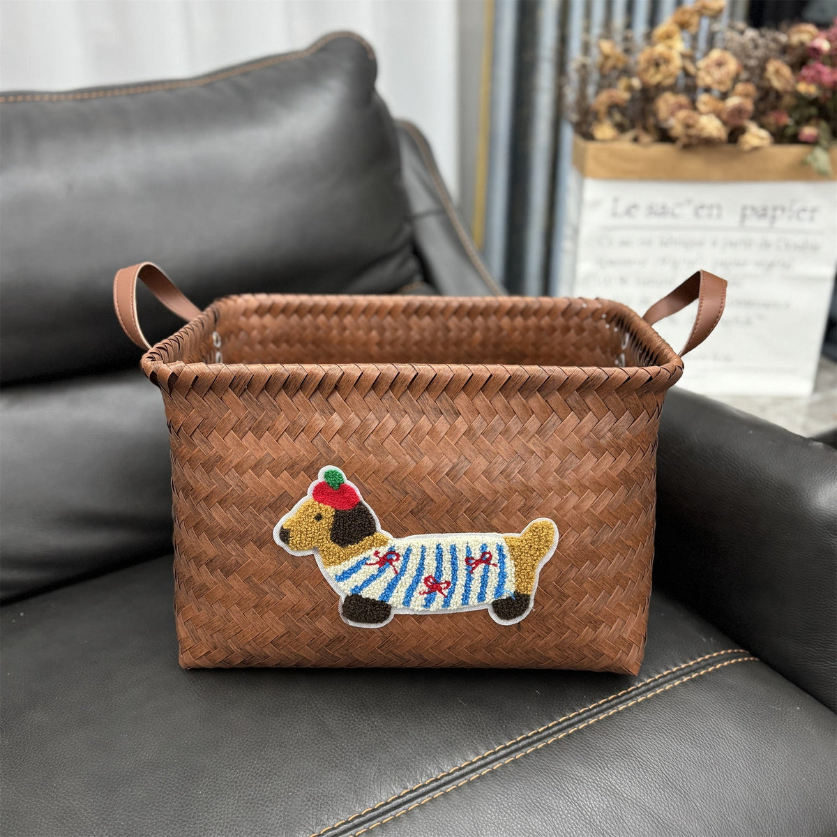 Woven Storage Basket Gray Red | High & Bury